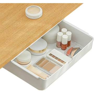 Poeland Under Desk Drawer Self-Stick Storage Organizer for Office Home School Large Size White
