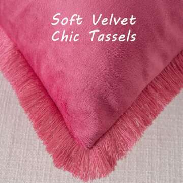 FUTEI Valentine's Hot Pink Boho Throw Pillow Covers with Tassels 18x18 Inch Set of 2, Soft Velvet De...