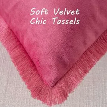 FUTEI Valentine's Hot Pink Boho Throw Pillow Covers with Tassels 18x18 Inch Set of 2, Soft Velvet De...