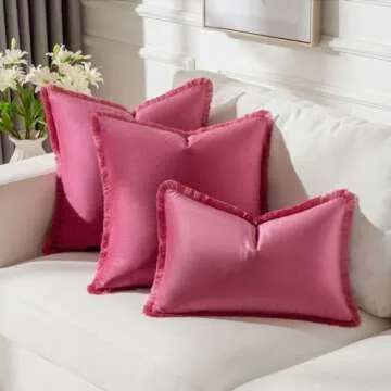 FUTEI 18x18 Hot Pink Tassel Pillow Covers Set of 2