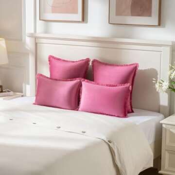FUTEI 18x18 Hot Pink Tassel Pillow Covers Set of 2