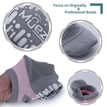 Muezna Non Slip Yoga Socks for Women, Anti-Skid Pilates, Barre, Hospital Socks with Grips, Size 5-10