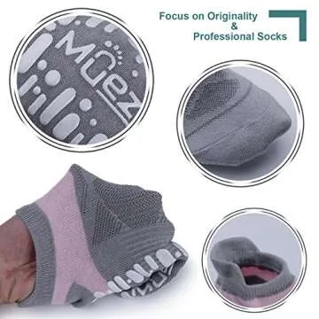 Muezna Non Slip Yoga Socks for Women, Anti-Skid Pilates, Barre, Hospital Socks with Grips, Size 5-10