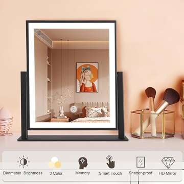 Makeup Mirror with Lights, Fashion Lighted Vanity Mirror with Dimmable Light, Smart Control, Adjusta...