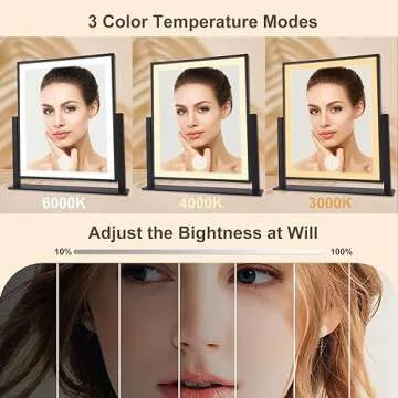Makeup Mirror with Lights, Fashion Lighted Vanity Mirror with Dimmable Light, Smart Control, Adjustable Warm White/Natural/Daylight, Birthday Wedding Present, 360°Rotation (Black, 12 inch)