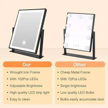 Makeup Mirror with Lights, Fashion Lighted Vanity Mirror with Dimmable Light, Smart Control, Adjustable Warm White/Natural/Daylight, Birthday Wedding Present, 360°Rotation (Black, 12 inch)