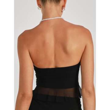 CSDAJIO Women's Asymmetrical Ruffle Hem Strapless Tube Top & Skirt Set