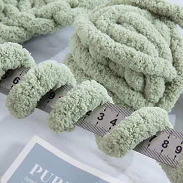 HOMBYS Sage Green Chunky Chenille Yarn for Crocheting, Bulky Thick Fluffy Yarn for Knitting,Super Bulky Chunky Yarn for Hand Knitting Blanket, Soft Plush Yarn, 8 Jumbo Pack (27 yds,8 oz Each Skein)