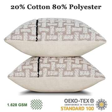 howdy textile Set of 2 Black Stripes Pillow Covers 18x18 Inches Soft Cozy Boucle Patchwork Pillowcase Luxuriously Textured Home Decor for Couch Sofa Bed Bench, Cream and Tan, Off-White