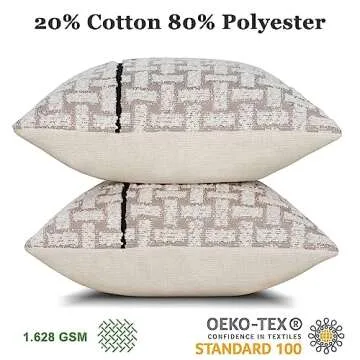 howdy textile Set of 2 Black Stripes Pillow Covers 18x18 Inches Soft Cozy Boucle Patchwork Pillowcase Luxuriously Textured Home Decor for Couch Sofa Bed Bench, Cream and Tan, Off-White