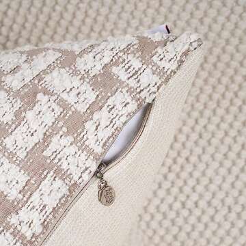 howdy textile Set of 2 Black Stripes Pillow Covers 18x18 Inches Soft Cozy Boucle Patchwork Pillowcase Luxuriously Textured Home Decor for Couch Sofa Bed Bench, Cream and Tan, Off-White