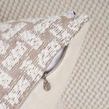 howdy textile Set of 2 Black Stripes Pillow Covers 18x18 Inches Soft Cozy Boucle Patchwork Pillowcase Luxuriously Textured Home Decor for Couch Sofa Bed Bench, Cream and Tan, Off-White