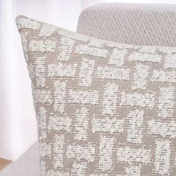 howdy textile Set of 2 Black Stripes Pillow Covers 18x18 Inches Soft Cozy Boucle Patchwork Pillowcase Luxuriously Textured Home Decor for Couch Sofa Bed Bench, Cream and Tan, Off-White