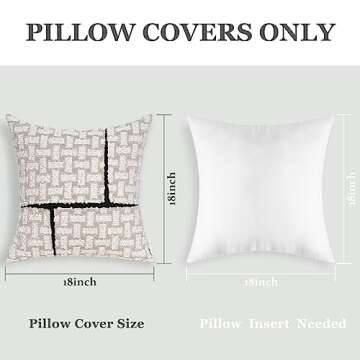 howdy textile Set of 2 Black Stripes Pillow Covers 18x18 Inches Soft Cozy Boucle Patchwork Pillowcase Luxuriously Textured Home Decor for Couch Sofa Bed Bench, Cream and Tan, Off-White