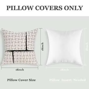 howdy textile Set of 2 Black Stripes Pillow Covers 18x18 Inches Soft Cozy Boucle Patchwork Pillowcase Luxuriously Textured Home Decor for Couch Sofa Bed Bench, Cream and Tan, Off-White