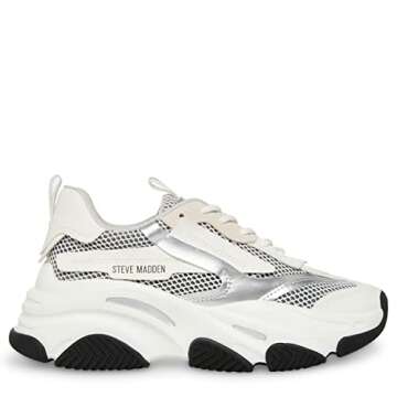 Steve Madden womens Possession Sneaker, White/Silver, 6 US