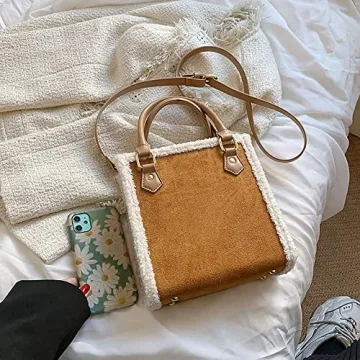 Mudono Women's Small Suede Tote Bag with Detachable Strap