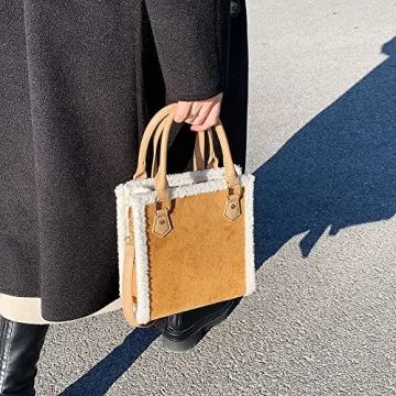 Mudono Women's Small Suede Tote Bag with Detachable Strap