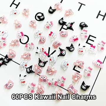 60PCS Kawaii Nail Charms 3D Slime Nail Art Charms Flatback Resin Cartoon Cute Animal Jelly Charms for Nail Art Decorations Supplies (C)