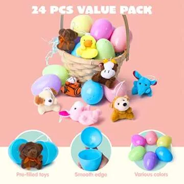 JOYIN 24 Pack Prefilled Easter Eggs with Plush Toys
