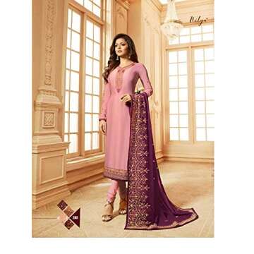 Delisa Designer Wedding Partywear Silk Embroidered Salwar Kameez Indian Dress Ready to Wear Salwar Suit Pakistani LTN (Light Pink, 54)