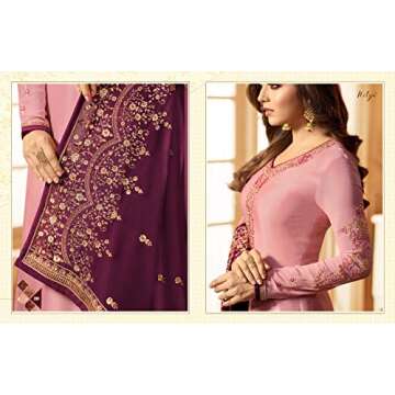 Delisa Designer Wedding Partywear Silk Embroidered Salwar Kameez Indian Dress Ready to Wear Salwar Suit Pakistani LTN (Light Pink, 54)