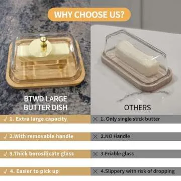 Elegant BTWD Glass Butter Dish for Countertop Storage