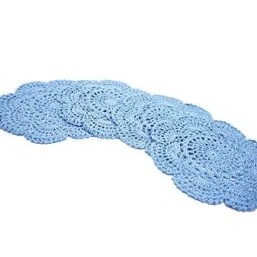 Phantomon 8 Inch Doilies Crochet Round Lace Doily Handmade Placemats 100% Cotton Crocheted Coasters, Pack of 4 (Blue)