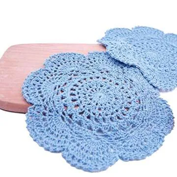 Phantomon 8 Inch Doilies Crochet Round Lace Doily Handmade Placemats 100% Cotton Crocheted Coasters, Pack of 4 (Blue)