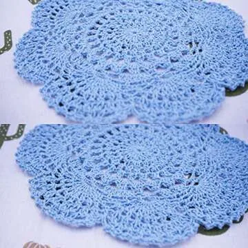 Phantomon 8 Inch Doilies Crochet Round Lace Doily Handmade Placemats 100% Cotton Crocheted Coasters, Pack of 4 (Blue)