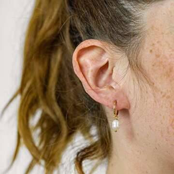 Chic Columbus Gold Plated Pearl Huggie Hoop Earrings