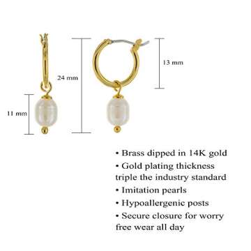 Chic Columbus Gold Plated Pearl Huggie Hoop Earrings