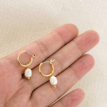 Chic Columbus Gold Plated Pearl Huggie Hoop Earrings