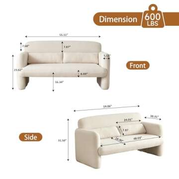 YOOBECH 59" W Loveseat Sofa 2-Seater Lamb Fabric Couch, Solid and Easy to Install, Small Modern Love...