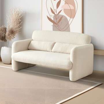 YOOBECH 59" W Loveseat Sofa 2-Seater Lamb Fabric Couch, Solid and Easy to Install, Small Modern Loveseat Sofas for Small Space, Bedroom, Apartment, Living Room (Beige)