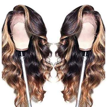 QUINLUX WIGS Body Wave Blonde Brown 1BT27 Color 13X4 Lace Front Deep Part Human Hair Wig 150% Densit...