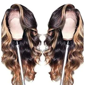 QUINLUX WIGS Body Wave Blonde Brown 1BT27 Color 13X4 Lace Front Deep Part Human Hair Wig 150% Densit...