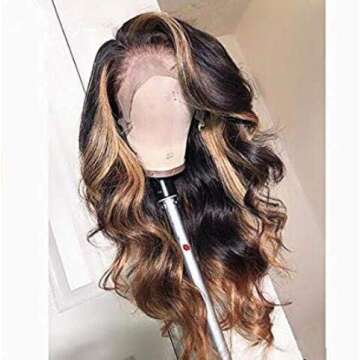 QUINLUX WIGS Body Wave Blonde Brown 1BT27 Color 13X4 Lace Front Deep Part Human Hair Wig 150% Density Natural Hairline with Baby Hair for Black Women (14 Inch, 13X4 Lace Front)