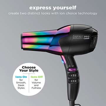 INFINITIPRO BY CONAIR Hair Dryer, 1875W Ion Choice - Turn Ions ON for Smooth, Shiny Hair and OFF for...