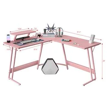 Homall Pink L Shaped Gaming Desk Computer Corner PC Desk Table with Large Monitor Stand for Home Office Studying Writing Workstation, Gift for Girls and Women (Pink, 51 Inch)
