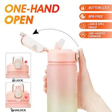 YC Kitchen Motivational Water Bottle with Time Marker- 32oz Water Bottles with Times to Drink, Leakproof & BPA Free Sports Water Bottle with Straw & Carry Strap for Fitness, Gym, and Outdoor Sports