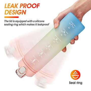 YC Kitchen Motivational Water Bottle with Time Marker- 32oz Water Bottles with Times to Drink, Leakproof & BPA Free Sports Water Bottle with Straw & Carry Strap for Fitness, Gym, and Outdoor Sports