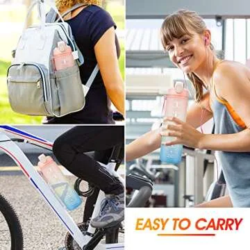 YC Kitchen Motivational Water Bottle with Time Marker- 32oz Water Bottles with Times to Drink, Leakproof & BPA Free Sports Water Bottle with Straw & Carry Strap for Fitness, Gym, and Outdoor Sports