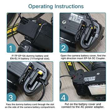 F1TP EH-5 Plus EP-5A AC Power Adapter DC Coupler Kit for Nikon D3100 D3200 D3300 D5200 D5300 D5500 Cameras.