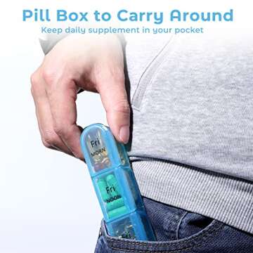 Daviky Pill Organizer Travel, Weekly Pill Organizer 3 Times a Day, Pill Box 7 Day, Pill Cases Organizers 7 Day, Daily Pill Box Organizer, Medicine Organizer to Hold Vitamins and Medication (Blue)