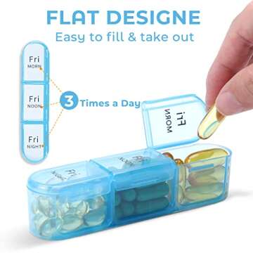 Daviky Pill Organizer Travel, Weekly Pill Organizer 3 Times a Day, Pill Box 7 Day, Pill Cases Organizers 7 Day, Daily Pill Box Organizer, Medicine Organizer to Hold Vitamins and Medication (Blue)