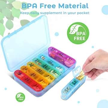 Daviky Pill Organizer Travel, Weekly Pill Organizer 3 Times a Day, Pill Box 7 Day, Pill Cases Organizers 7 Day, Daily Pill Box Organizer, Medicine Organizer to Hold Vitamins and Medication (Blue)