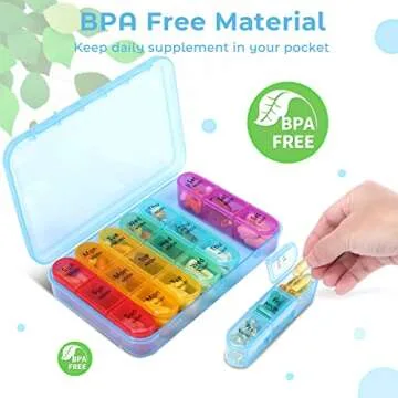 Daviky Pill Organizer Travel, Weekly Pill Organizer 3 Times a Day, Pill Box 7 Day, Pill Cases Organizers 7 Day, Daily Pill Box Organizer, Medicine Organizer to Hold Vitamins and Medication (Blue)