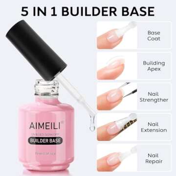 AIMEILI Soak Off Hema-Free Gel Nail Polish Cruelty Free Vegan Builder Base and No Wipe Top Set - 2 x 15ml