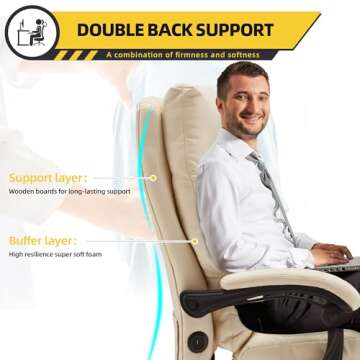 HOMRESTMassage Office Chair,Heated Executive Chair,Ergonomic Home Office Desk Chair,PU Leather with Retractable Footrest,Adjustable Armrest & Head Support